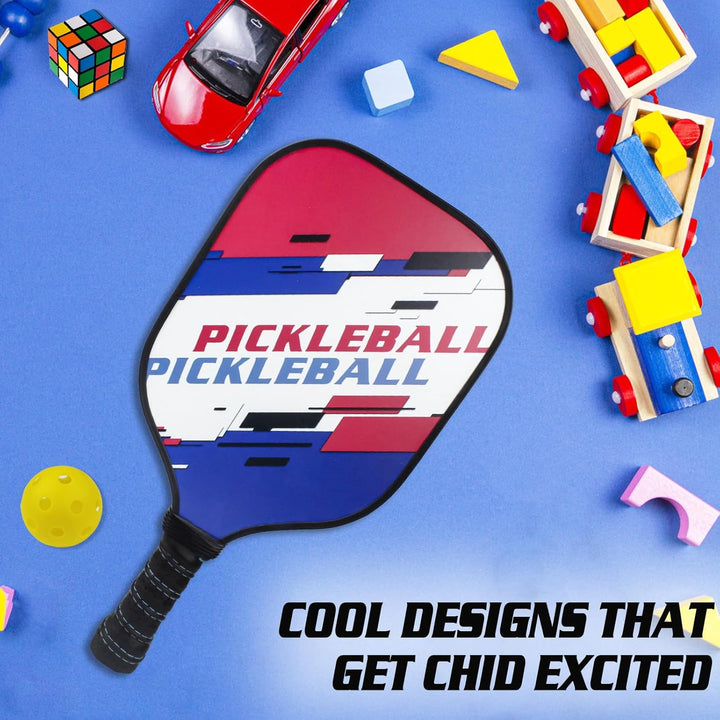 Kids Pickleball Paddles Set of 2 - Child Size Pickleball Set of 2 for Kids - Fiberglass Youth Pickle Ball Paddle Set with Bag - Pickleball Gifts for Children under 12