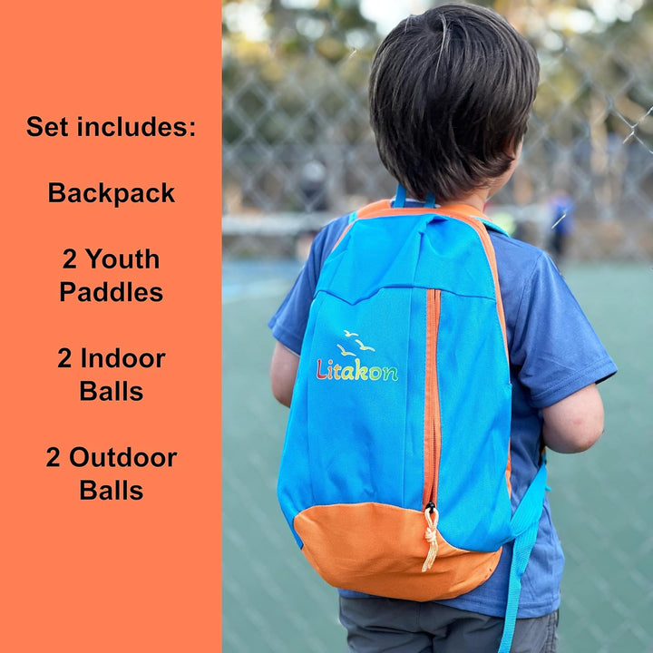 Premium Youth Pickleball Paddle Set, 2 Fiberglass Kids Paddles with Honeycomb Core, Bundle of Lightweight Fiberglass Rackets for Kids Age 4-12, Backpack, 4 Balls, 2 Kids Rackets