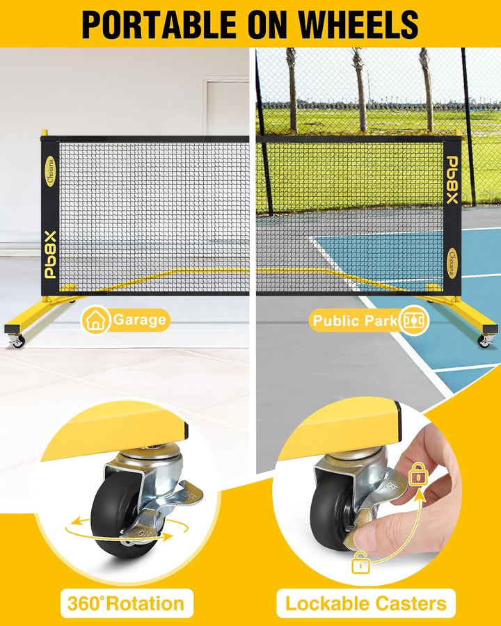 Pickleball Net with Wheels, Pickle Ball Net Portable Outdoor with 22Ft Regulation Size Net, Court Markers, Durable Frame PE Knited Pickleball Practice Net System for Backyard Driveway