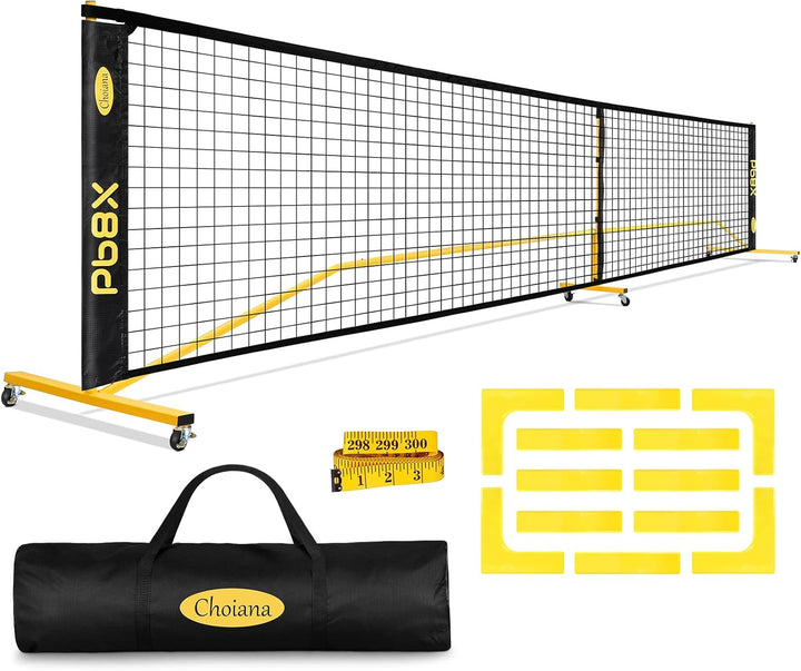 Pickleball Net with Wheels, Pickle Ball Net Portable Outdoor with 22Ft Regulation Size Net, Court Markers, Durable Frame PE Knited Pickleball Practice Net System for Backyard Driveway