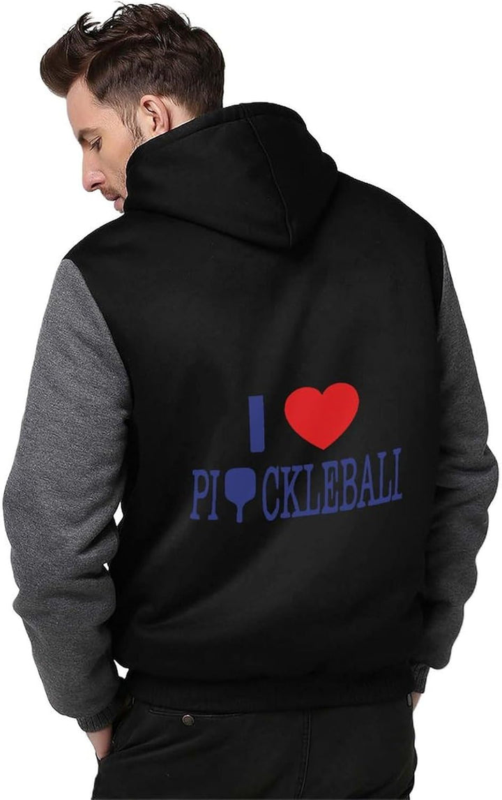 I Love Pickleball Hoodies Thick Full Zipped Jacket Graphic Hooded Sweatshirt Fleece Sweater