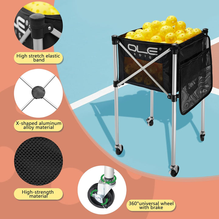 Pickleball Cart,Tennis Balls Hopper,Can Holds 180 Pickleballs or 210 Tennis Balls,Lightweight Ball Cart with Wheels,Pickle Ball Equipment,Ball Caddy for Training Travel