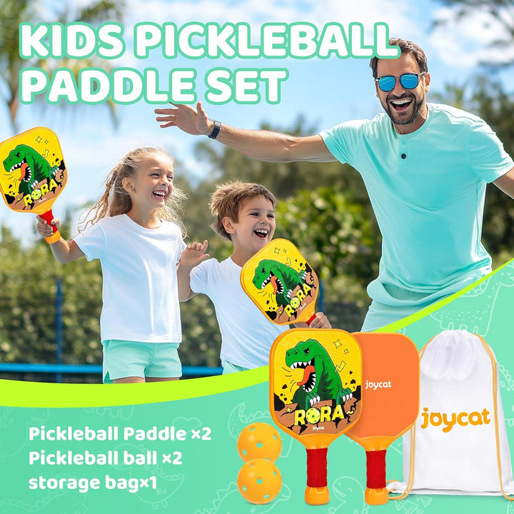 Kids Pickleball Paddles Set of 2, Lightweight Plastic Cute Pickleball Paddles with Small Grip, 2 Pickleballs, 1 Drawstring Bag,Easter Basket Stuffers,Indoor Outdoor Sport Gift for Kids,Beginner