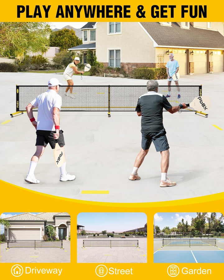 Pickleball Net with Wheels, Pickle Ball Net Portable Outdoor with 22Ft Regulation Size Net, Court Markers, Durable Frame PE Knited Pickleball Practice Net System for Backyard Driveway