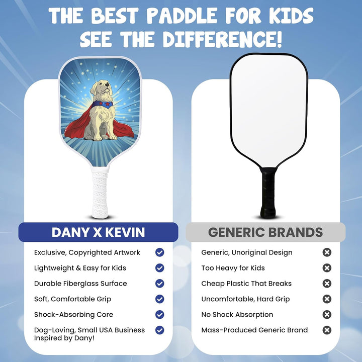 Kids Pickleball Paddle - Playful Dog Design | Lightweight Fiberglass Paddle for Children under 12 (Only 0.37 Lbs) | Small Grip for Easy Handling | Junior Youth Paddle for Boys & Girls