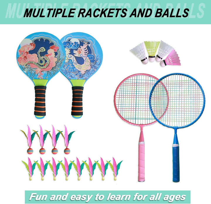 Portable Pickleball Net Set, Badminton Net Set All-In-1 Sport Game for Adults and Family - Fun Racket Games for Indoor, Outdoor, Backyards, Park, Driveways and Garages