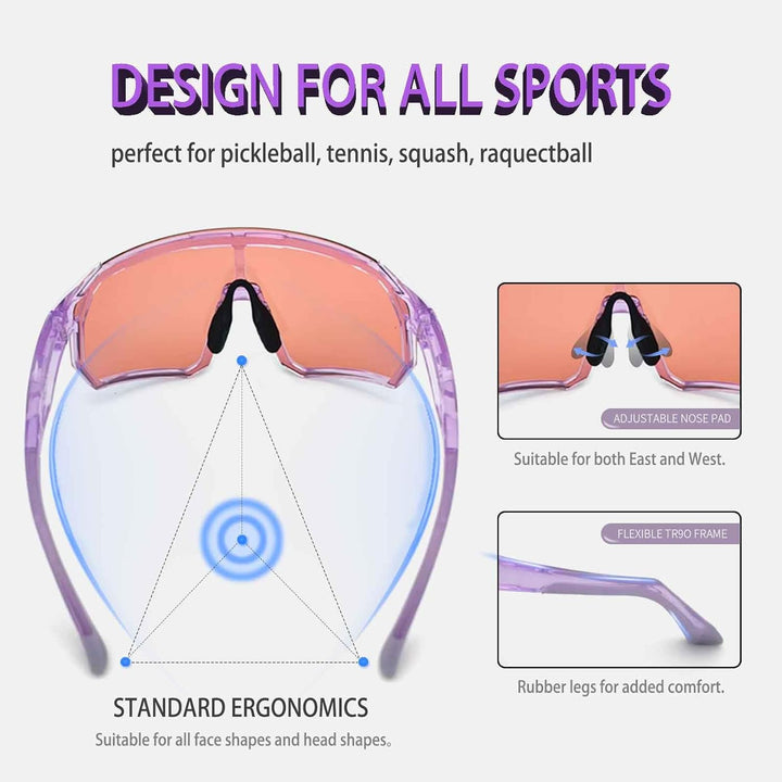 Veilglam Pro Pickleball Glasses for Women, Pink Rose Lenses Tinted Protective Eyewear UV Protection Safety Outdoor Sunglasses ANSI Z87.1 anti Fog Scratch Tennis Squash Racquetball Goggles