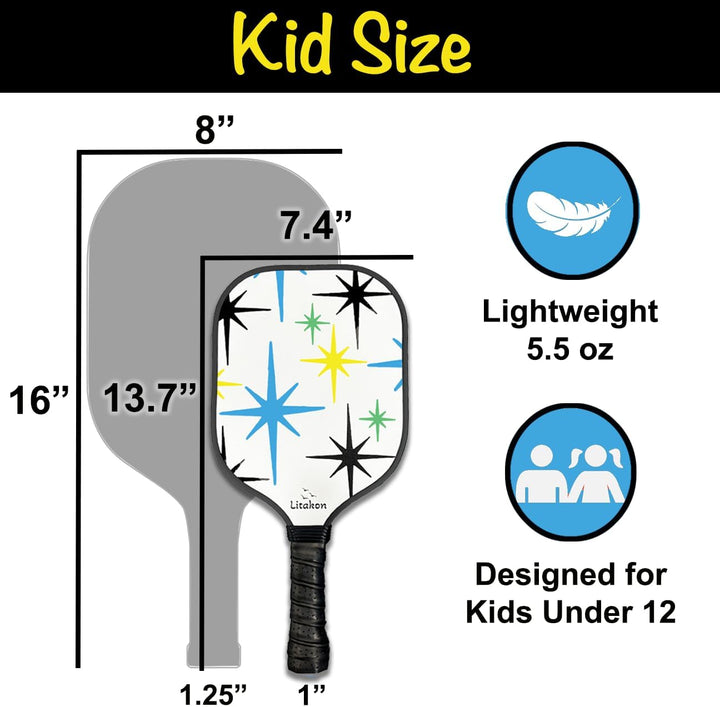 Premium Youth Pickleball Paddle Set, 2 Fiberglass Kids Paddles with Honeycomb Core, Bundle of Lightweight Fiberglass Rackets for Kids Age 4-12, Backpack, 4 Balls, 2 Kids Rackets