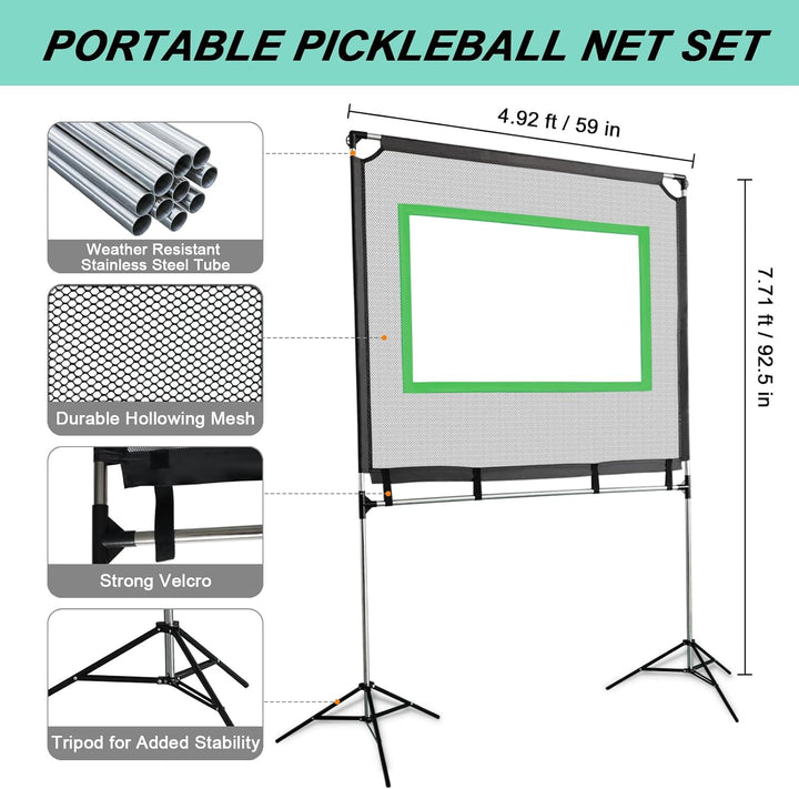 Portable Pickleball Net Set, Badminton Net Set All-In-1 Sport Game for Adults and Family - Fun Racket Games for Indoor, Outdoor, Backyards, Park, Driveways and Garages