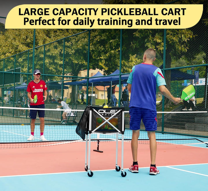 Pickleball Cart,Tennis Balls Hopper,Can Holds 180 Pickleballs or 210 Tennis Balls,Lightweight Ball Cart with Wheels,Pickle Ball Equipment,Ball Caddy for Training Travel