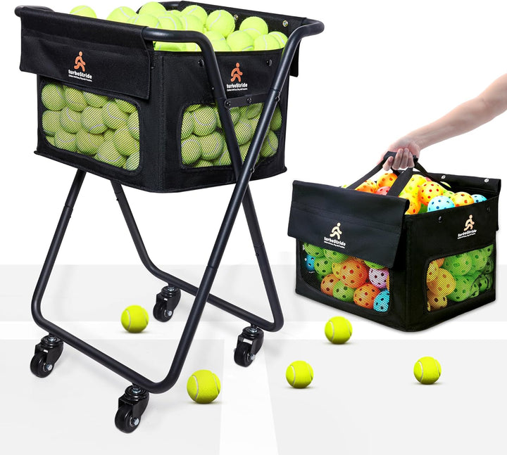 Tennis Ball Hopper Cart with 4 Wheels – Foldable, Large Capacity Pickleball & Tennis Ball Collector for Court Training & Coaching