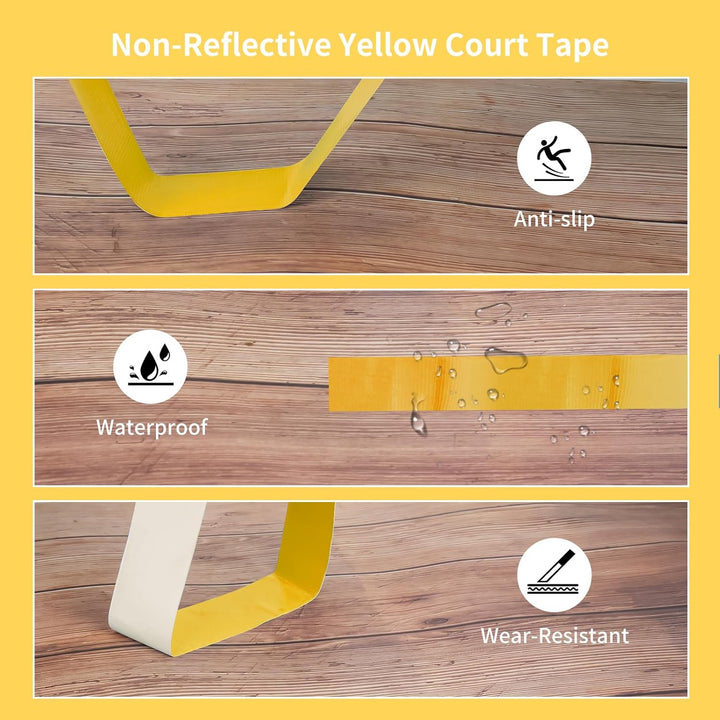 262 FT Outdoor Pickleball Court Tape, Pickleball Court Marking Kit - 2" X 87.5 Yd, Yellow Court Tape for Court Fast Marking,No Residue, Non - Reflective