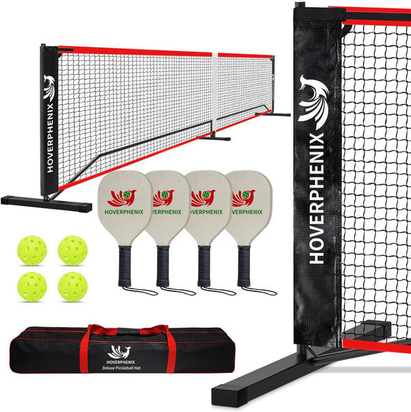 Pickleball Set with Net for Driveway, Portable Regulation Size Pickleball Net System with Paddle Set of 4, Outdoor Pickleballs, Carry Bag, Weather Resistant Metal Frame