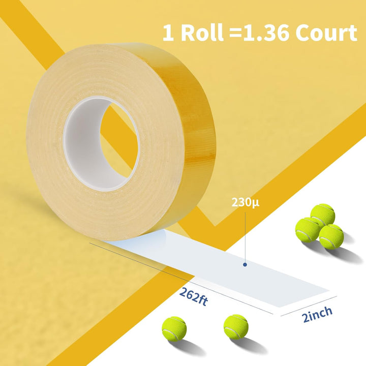 262 FT Outdoor Pickleball Court Tape, Pickleball Court Marking Kit - 2" X 87.5 Yd, Yellow Court Tape for Court Fast Marking,No Residue, Non - Reflective