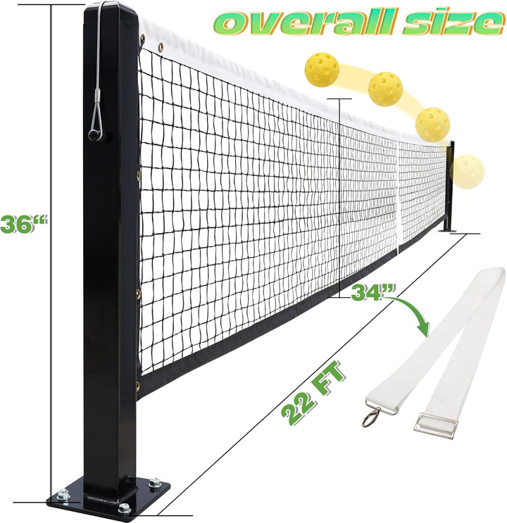 Pickleball Court Net System, Pickleball Net Set – 22 FT Regulation Net with 2 Pickleball Posts, Premium-Grade Brass Winder, Professional Net, Surface Mount – Ideal for Indoor or Outdoor Use