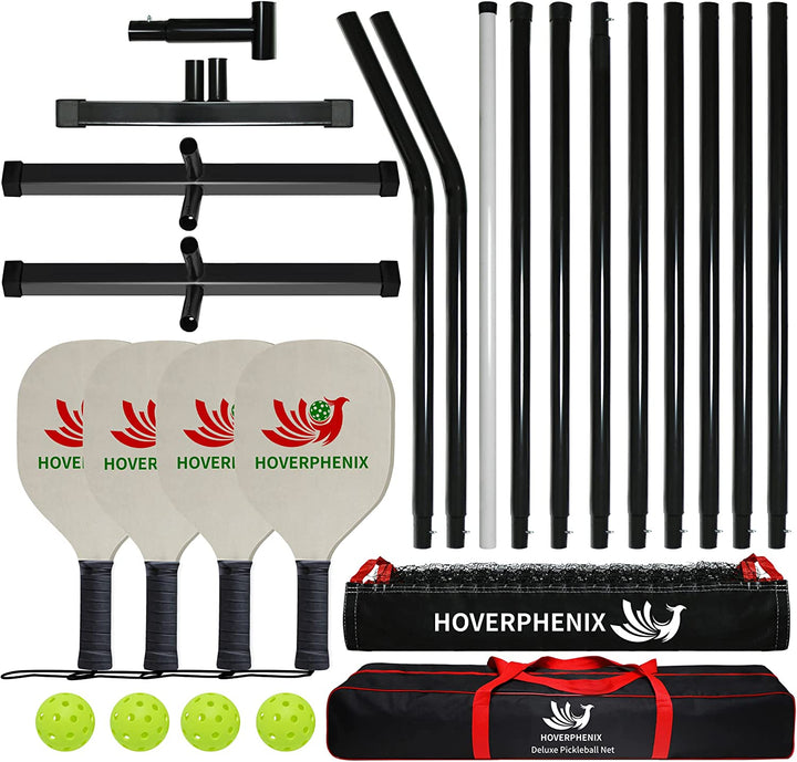 Pickleball Set with Net for Driveway, Portable Regulation Size Pickleball Net System with Paddle Set of 4, Outdoor Pickleballs, Carry Bag, Weather Resistant Metal Frame