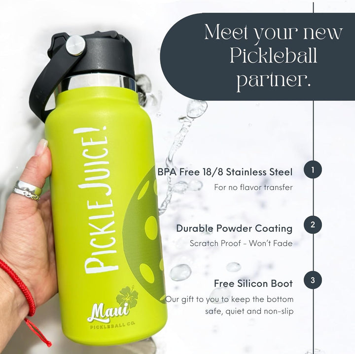 .™ Pickleball Water Bottle 32Oz Best Pickleball Accessories Insulated Stainless Steel Water Bottle Funny Pickleball Gift Pickleball Accessories Unique Sip/Straw Lid