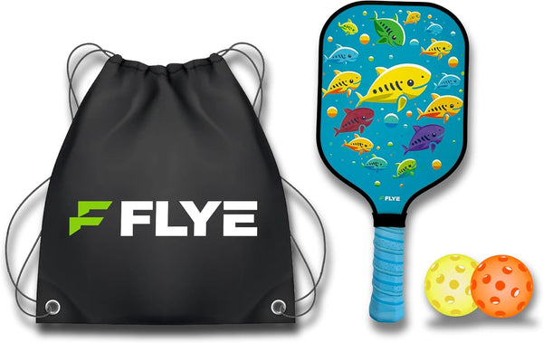 Kids Carbon Fiber Pickleball Paddle - Paddle Set with of Bag and Ball - Dinosaur Paddle - Mini Pickleball Training Paddle - Youth Paddles - Flower Paddle- Sharks Paddle