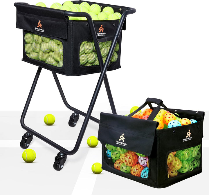 Tennis Ball Hopper Cart with 4 Wheels – Foldable, Large Capacity Pickleball & Tennis Ball Collector for Court Training & Coaching