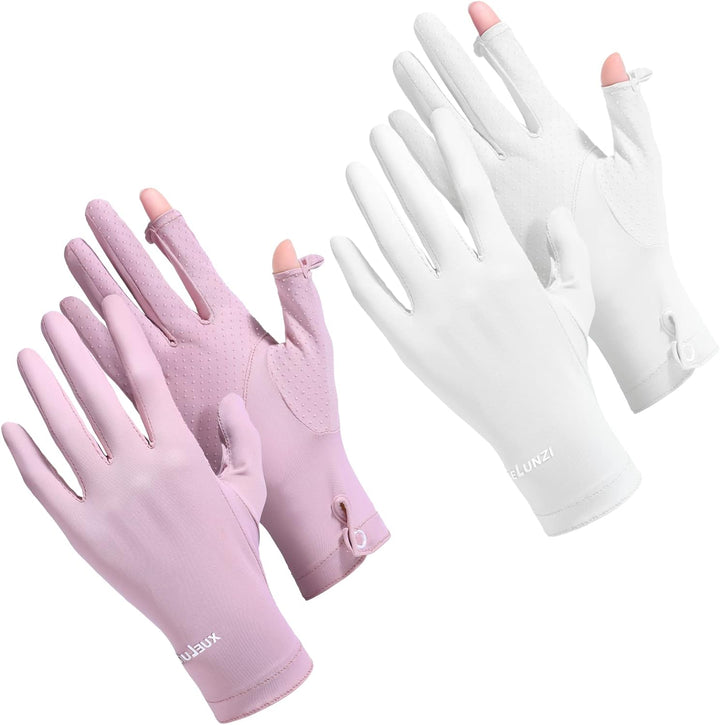 2 Packs Women UV Sun Protection Gloves Full Finger Touchscreen Non Slip Gloves Breathable Summer Outdoor Gloves